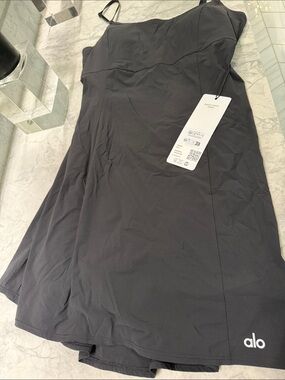 alo black dress white outline ALO